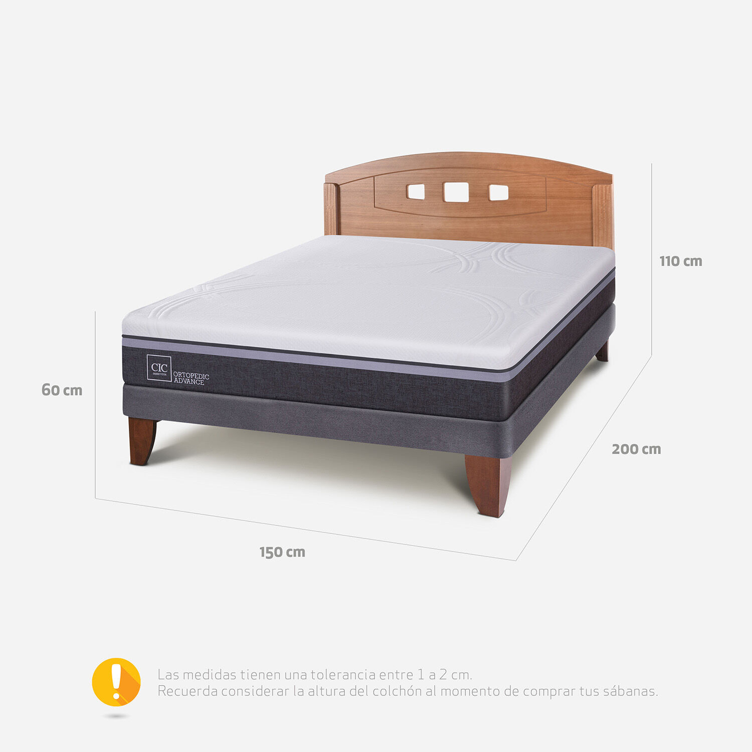 Cama Europea 2 Plazas Ortopedic Advance Base Normal + Respaldo Gales Caramel