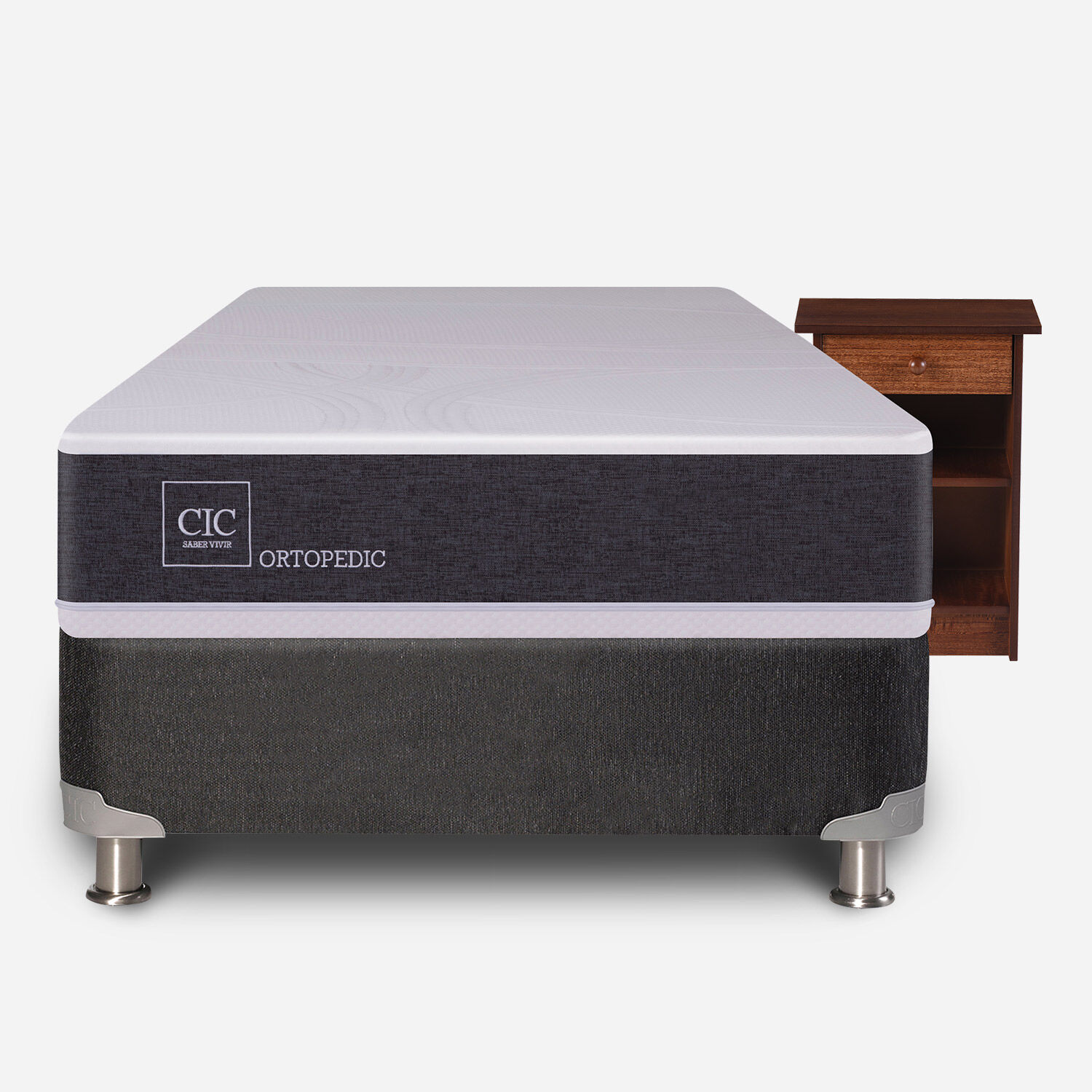Box Spring 1 Plaza Ortopedic 5 Zonas + Velador Dubl&iacute;n Caramel