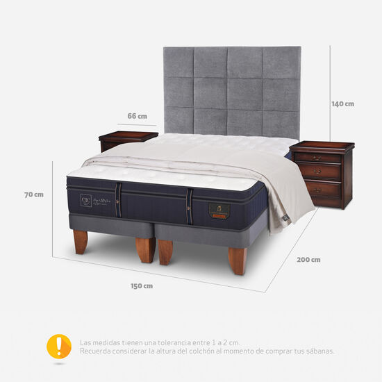 Cama Europea 2 Plazas Base Dividida Grand Premium + Set Támesis + Plumón 100% Pluma de Ganso