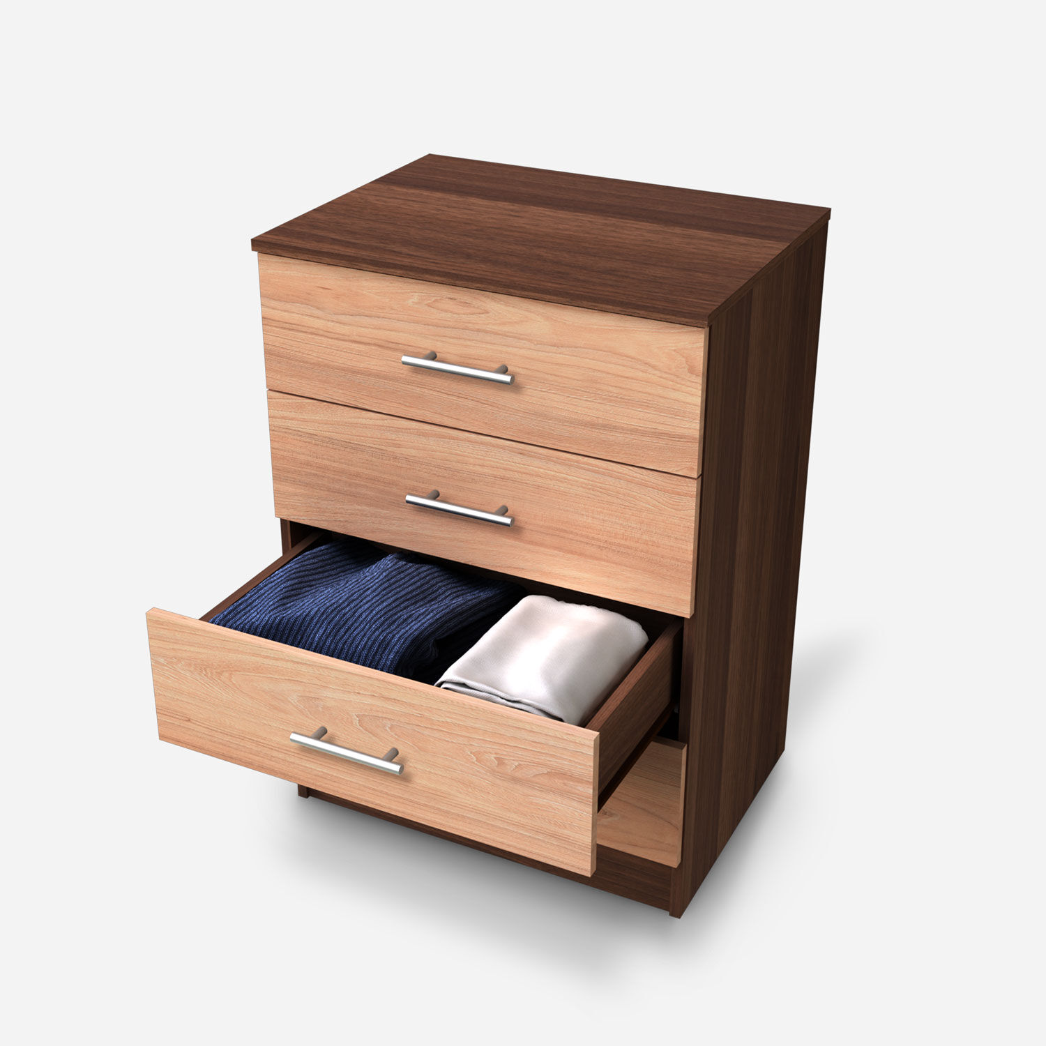 C&oacute;moda Cajonera 4 Cajones F&eacute;nix Bicolor Nogal Olmo