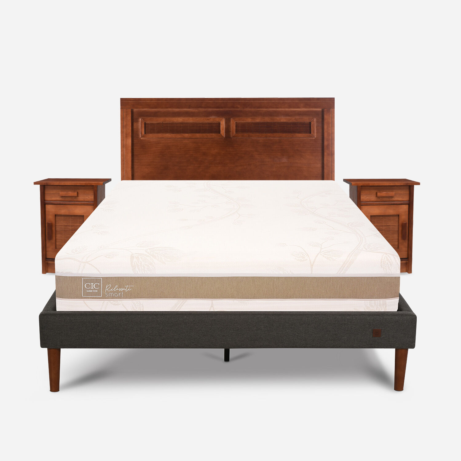 Cama Europea Curve 2 Plazas Rilassati Infinity + Set Mil&aacute;n Caramel