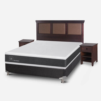 Box Spring 2 Plazas Ortopedic Base Normal 5 Zonas + Respaldo Torino Chocolate