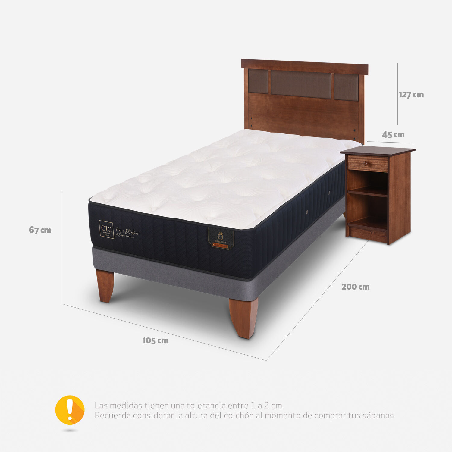 Cama Europea 1,5 Plazas Premium + Set Dubl&iacute;n Caramel