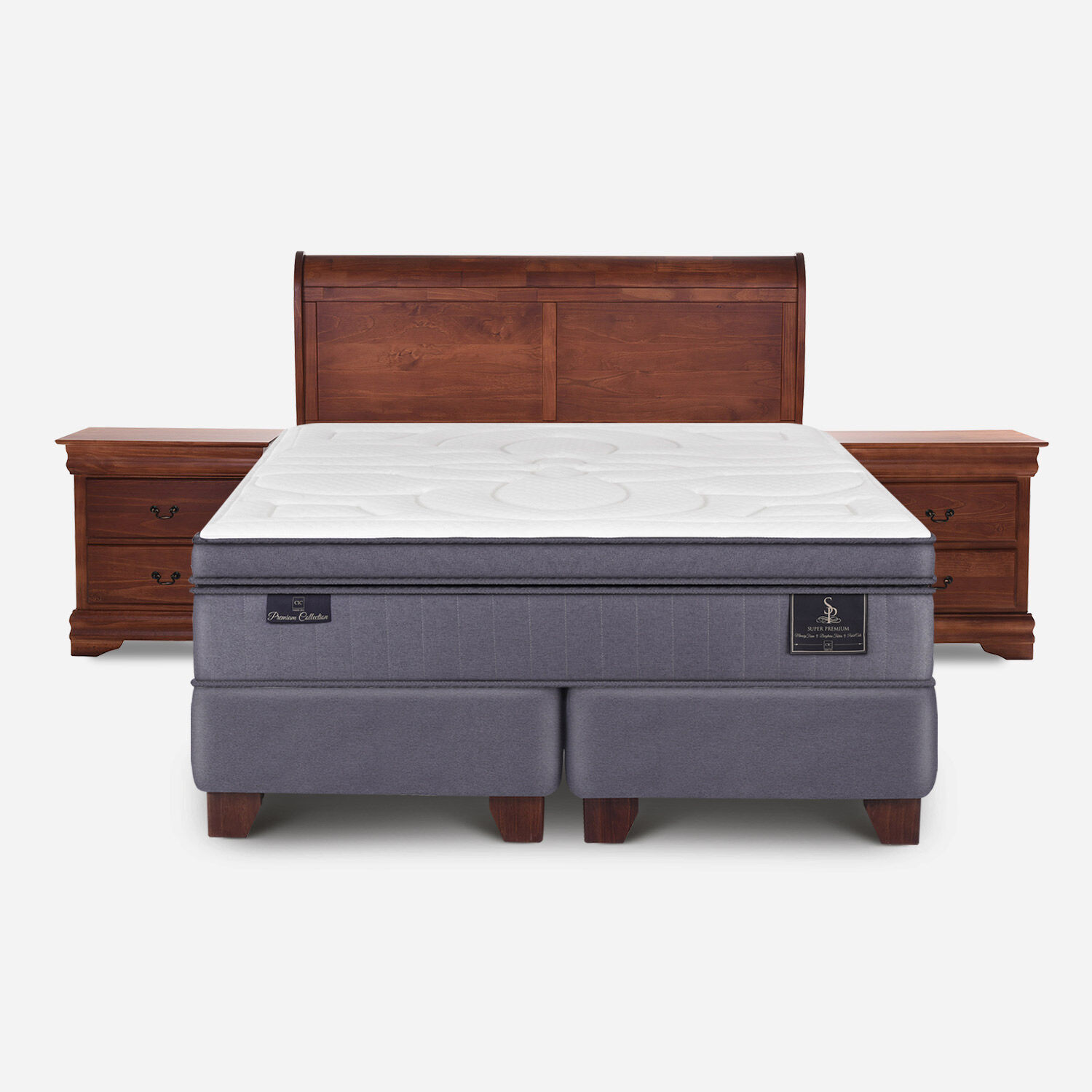 Box Spring 2 Plazas Super Premium Base Dividida + Set Mir&oacute; Caramel