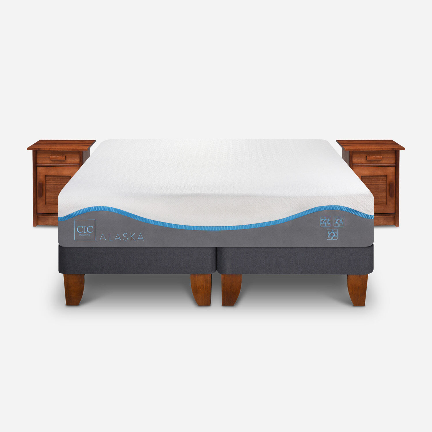 Cama Europea King Alaska + Veladores Milán Caramel