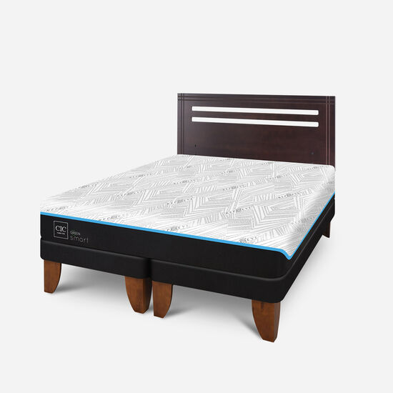 Cama Europea 2 Plazas Smart Green Base Dividida + Respaldo Múnich
