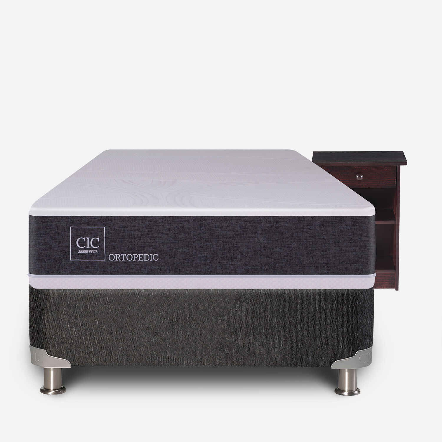 Box Spring 1 Plaza Ortopedic 5 Zonas + Velador Dublín Choc