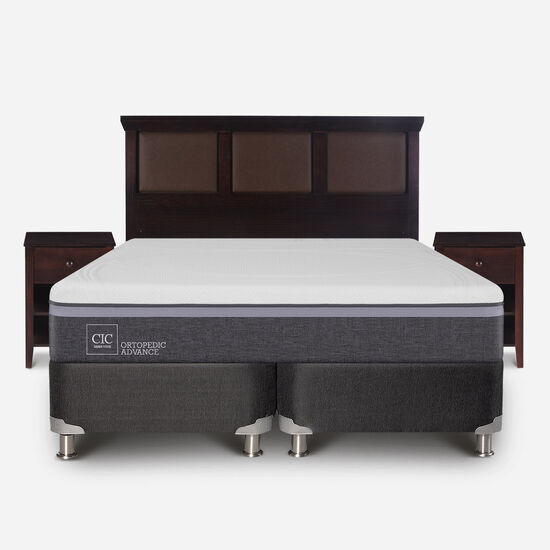 Box Spring 2 Plazas Ortopedic Advance Base Dividida 5 Zonas + Set Torino Choc