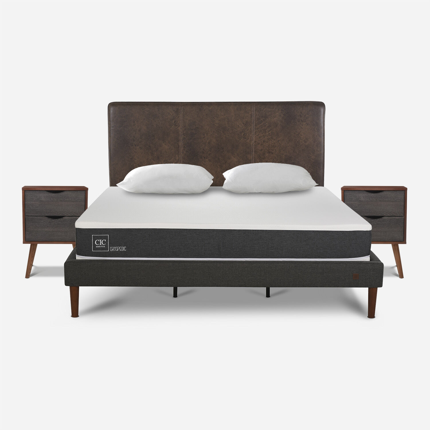 Cama Europea Curve King Ortopedic + Set Baker + Almohadas Viscoel&aacute;sticas