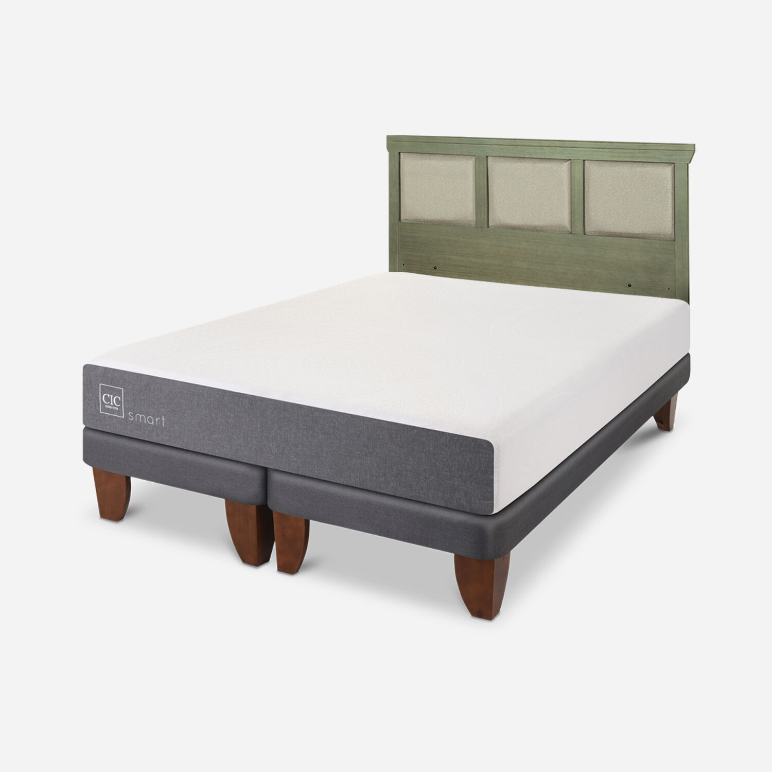 Cama Europea 2 Plazas Smart Base Dividida + Respaldo Torino Olivo