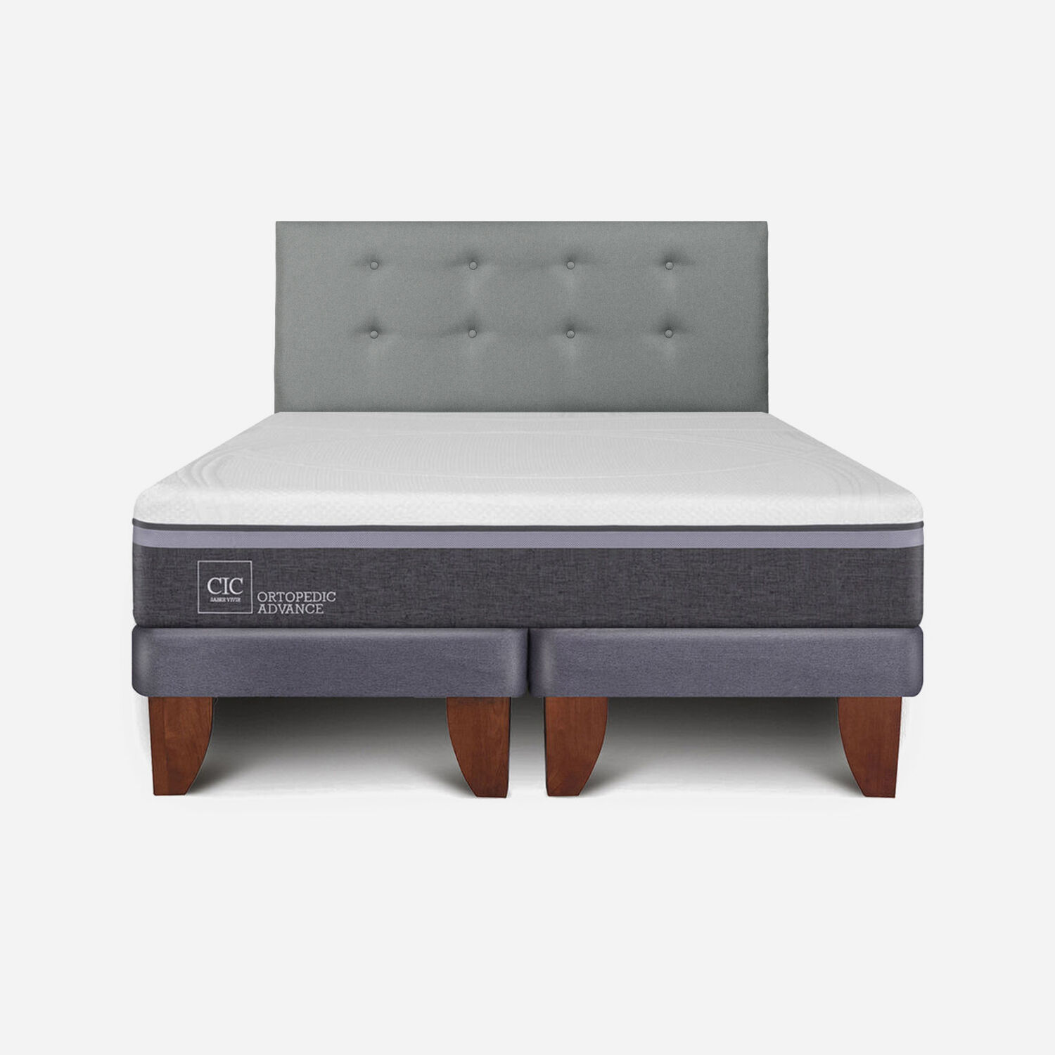 Cama Europea 2 Plazas Ortopedic Advance Base Dividida + Respaldo Tapizado Gris