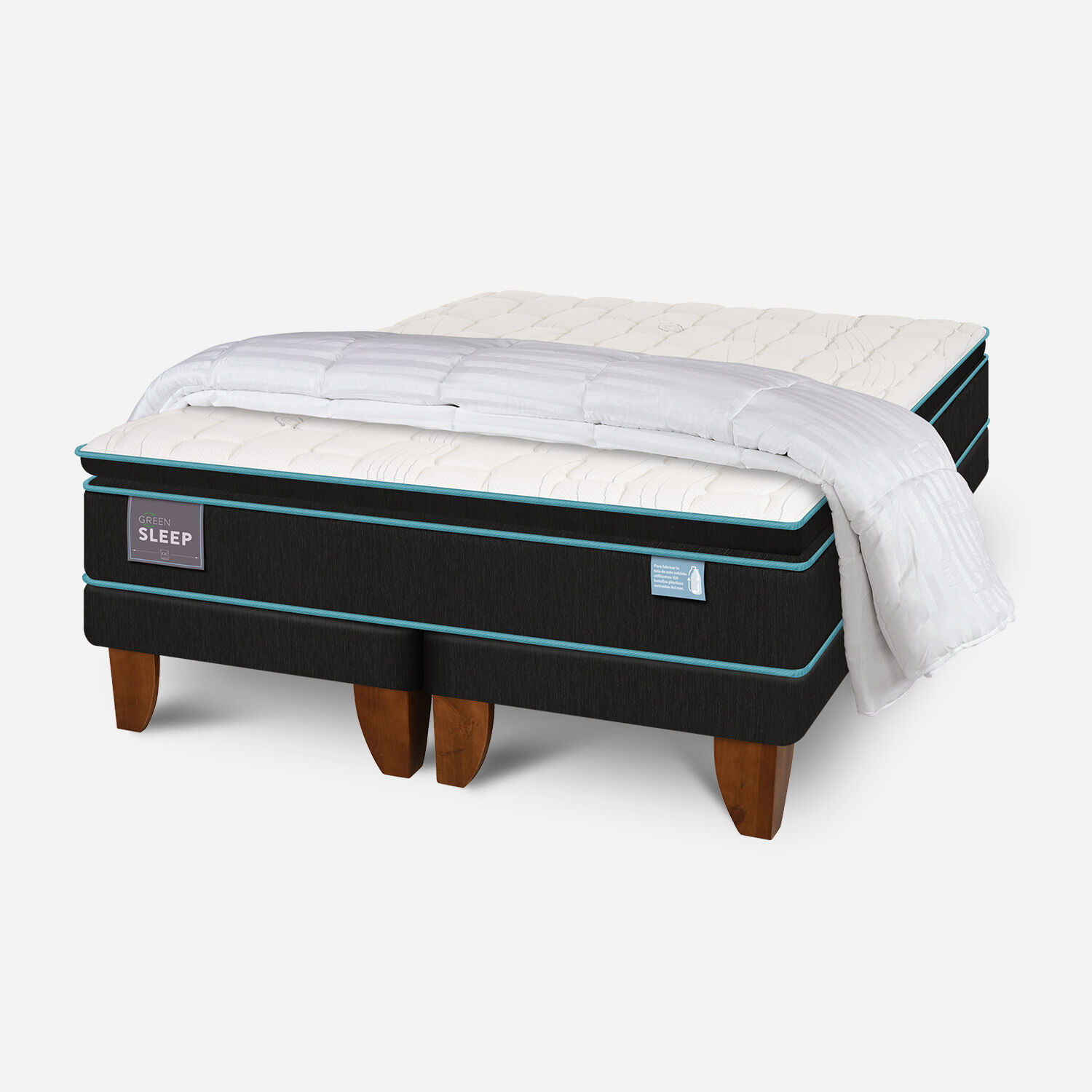 Cama Europea King Green Sleep Base Dividida + Plum&oacute;n