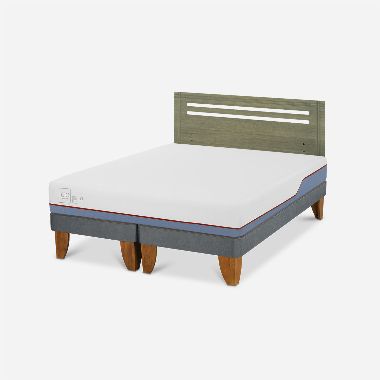 Cama Europea 2 Plazas Excellence Plus Base Dividida + Respaldo Múnich Olivo