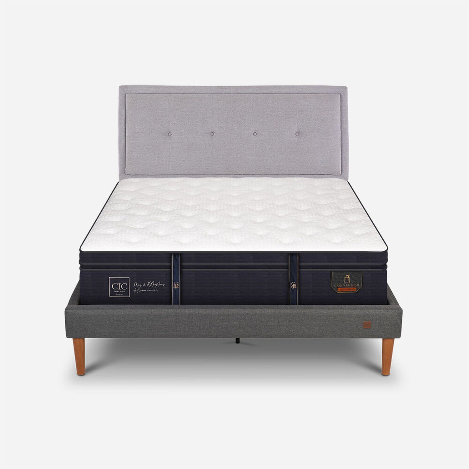 Cama Europea Curve 2 Plazas Grand Premium + Respaldo Ganges