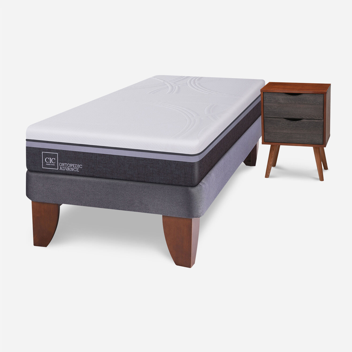 Cama Europea 1,5 Plazas Ortopedic Advance + Velador Níger