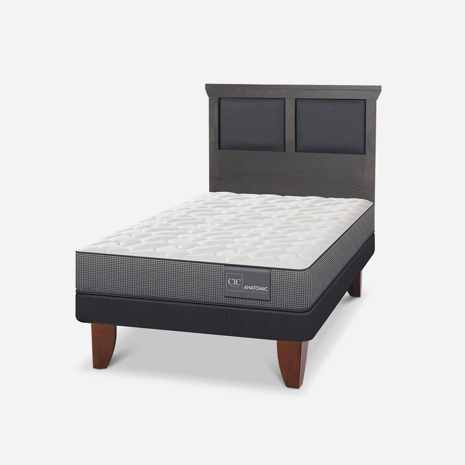 Cama Europea 1,5 Plazas Anatomic + Respaldo Torino Gris