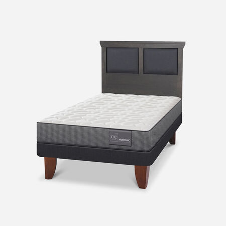 Cama Europea 1,5 Plazas Anatomic + Respaldo Torino Gris