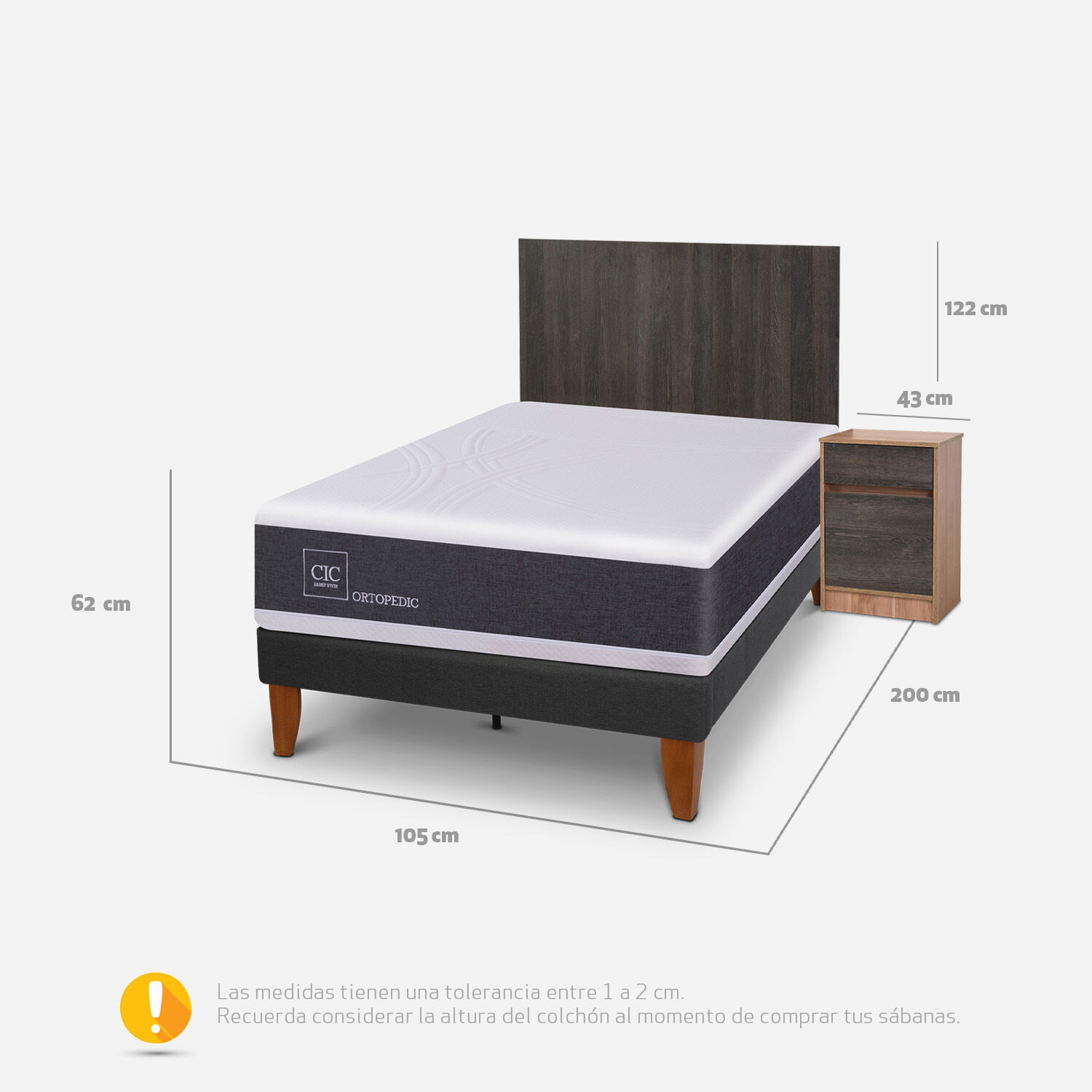 Cama Europea Curve 1,5 Plazas Ortopedic + Set Espresso
