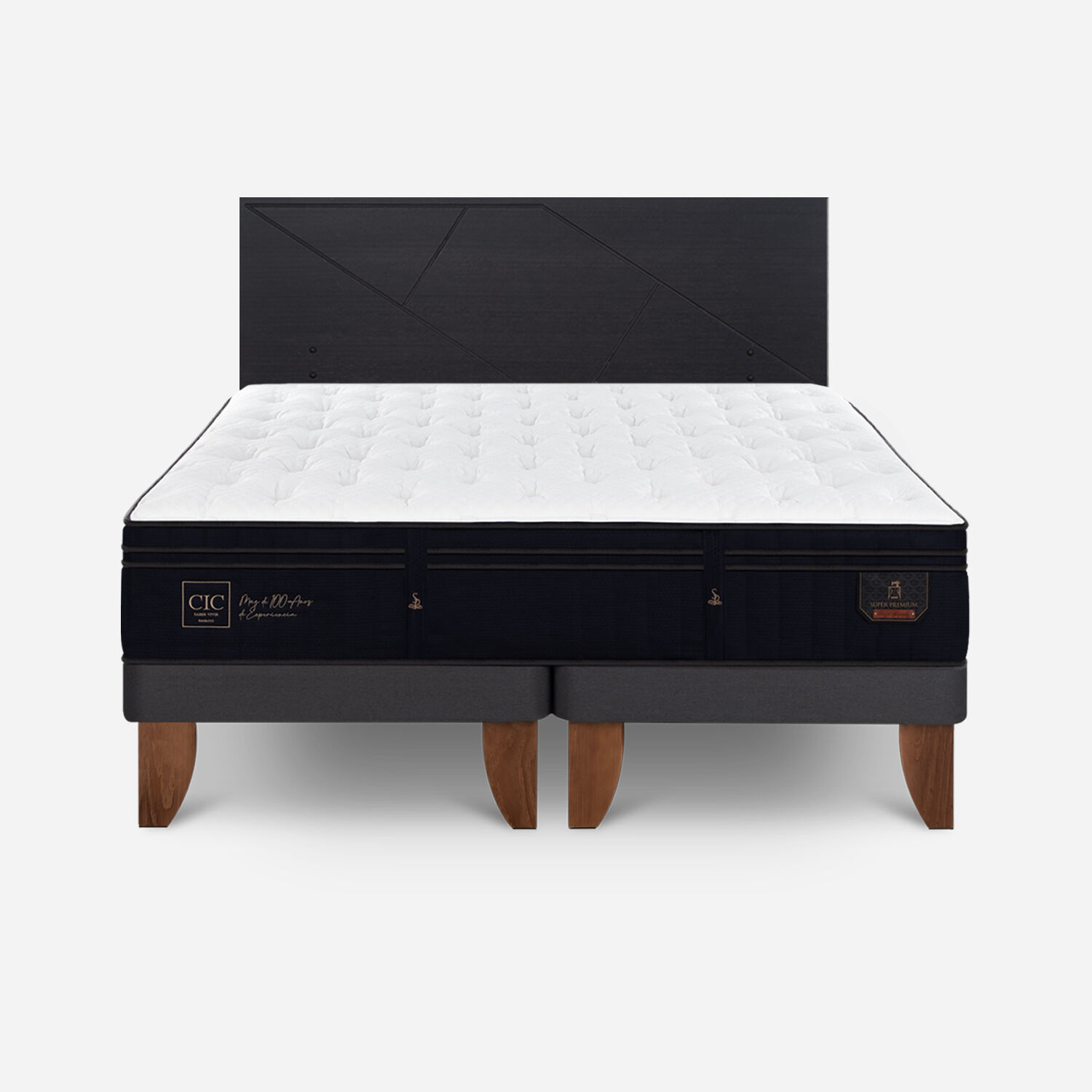 Cama Europea 2 Plazas Super Premium Base Dividida + Respaldo Villarrica Negro