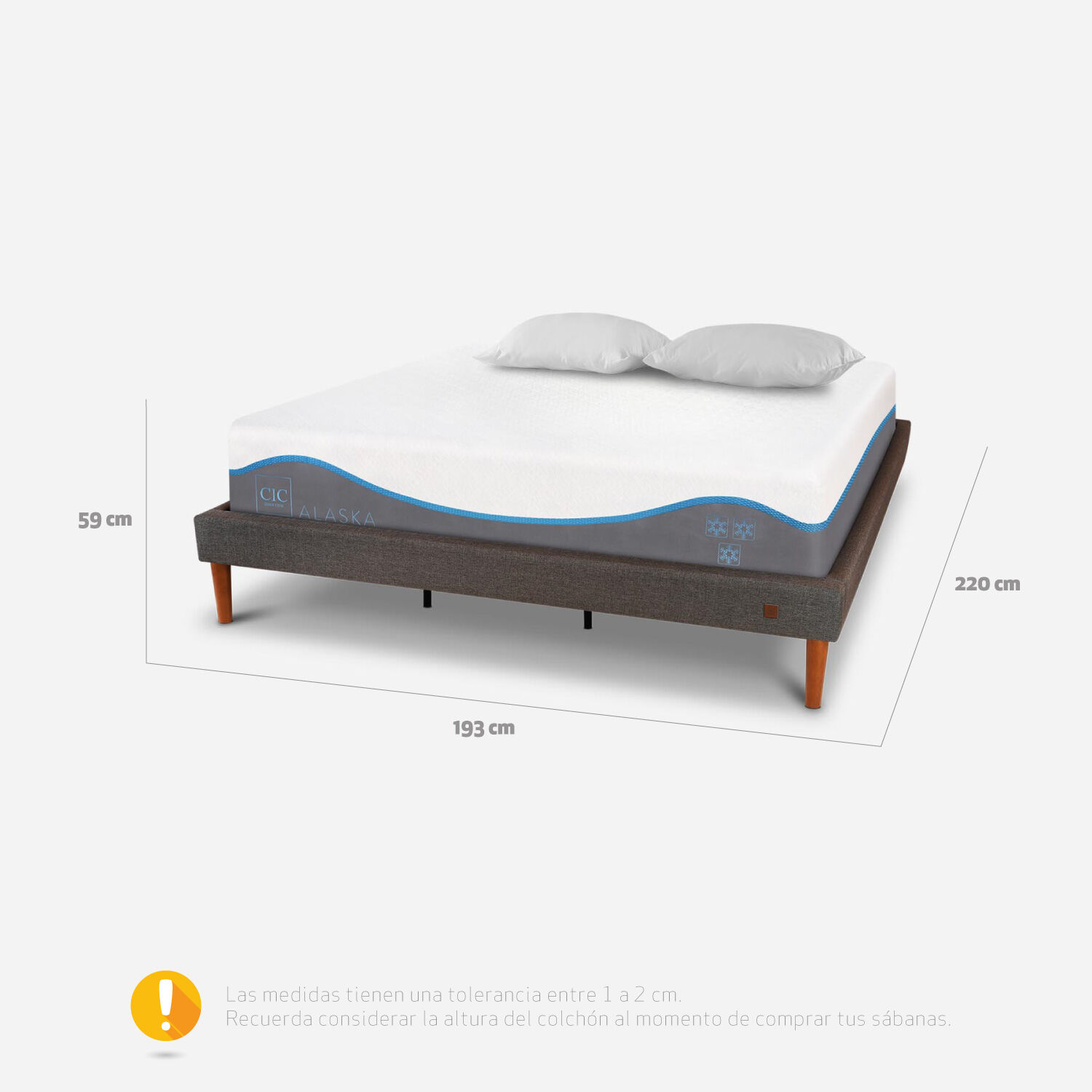 Cama Europea Curve King Alaska + Almohadas