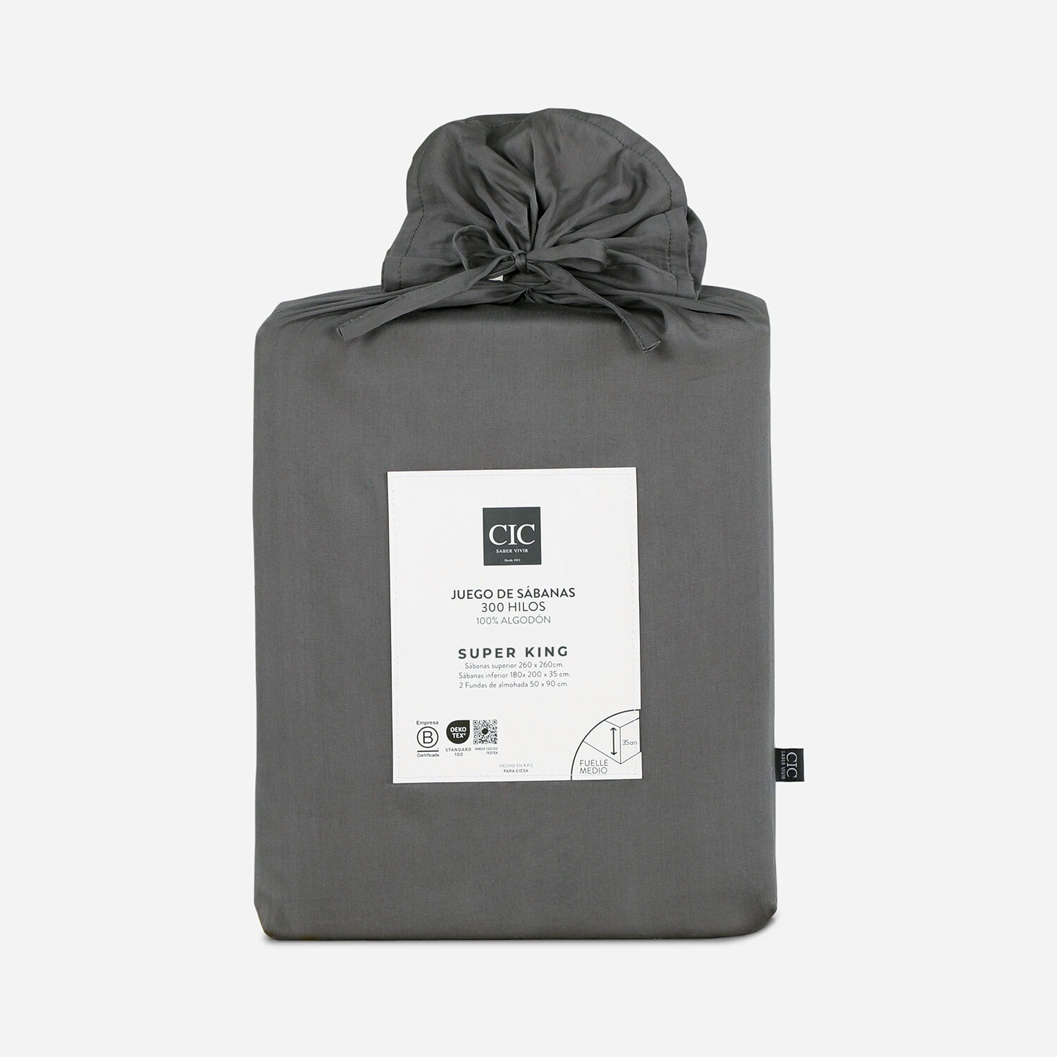 S&aacute;banas Super King 300 Hilos Lisa Gris