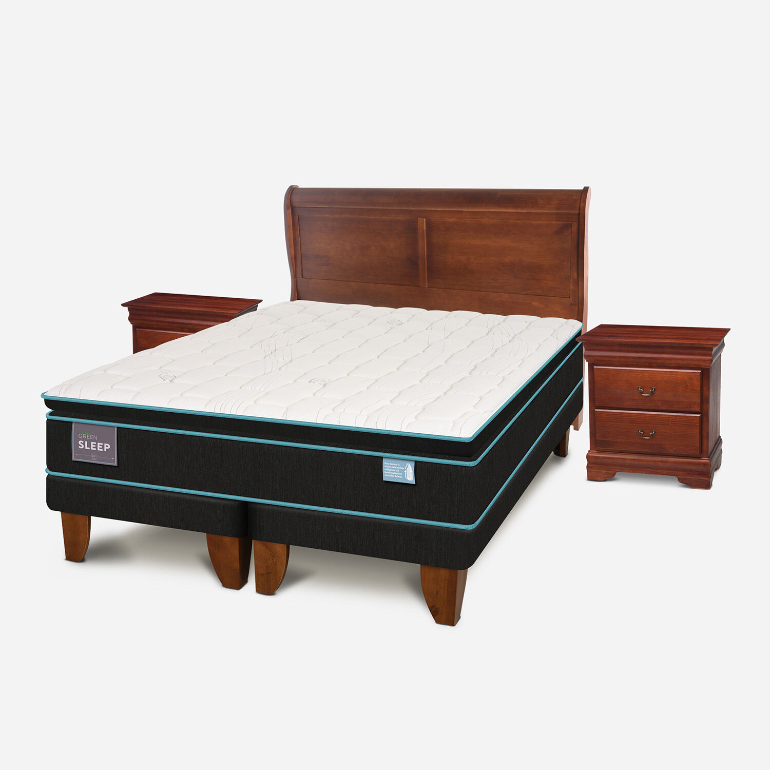 Cama Europea King Green Sleep + Set Mir&oacute; Caramel