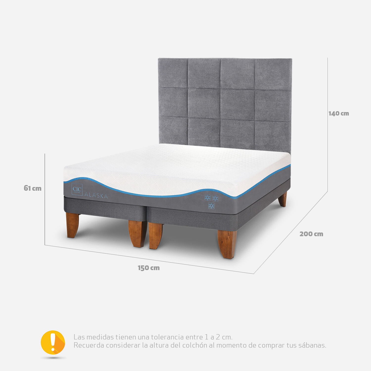 Cama Europea 2 Plazas Alaska + Respaldo Támesis