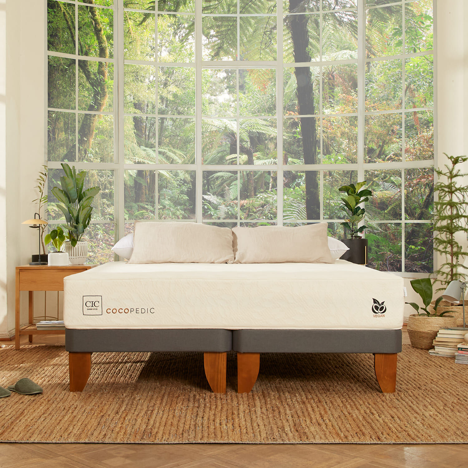 Cama Europea 2 Plazas Cocopedic Base Dividida + Respaldo Milán Mostaza