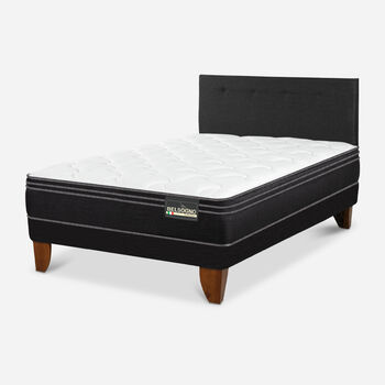 Cama Europea Belsogno 1,5 Plazas Premium Black con Respaldo Black