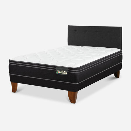 Cama Europea Belsogno 1,5 Plazas Premium Black con Respaldo Black