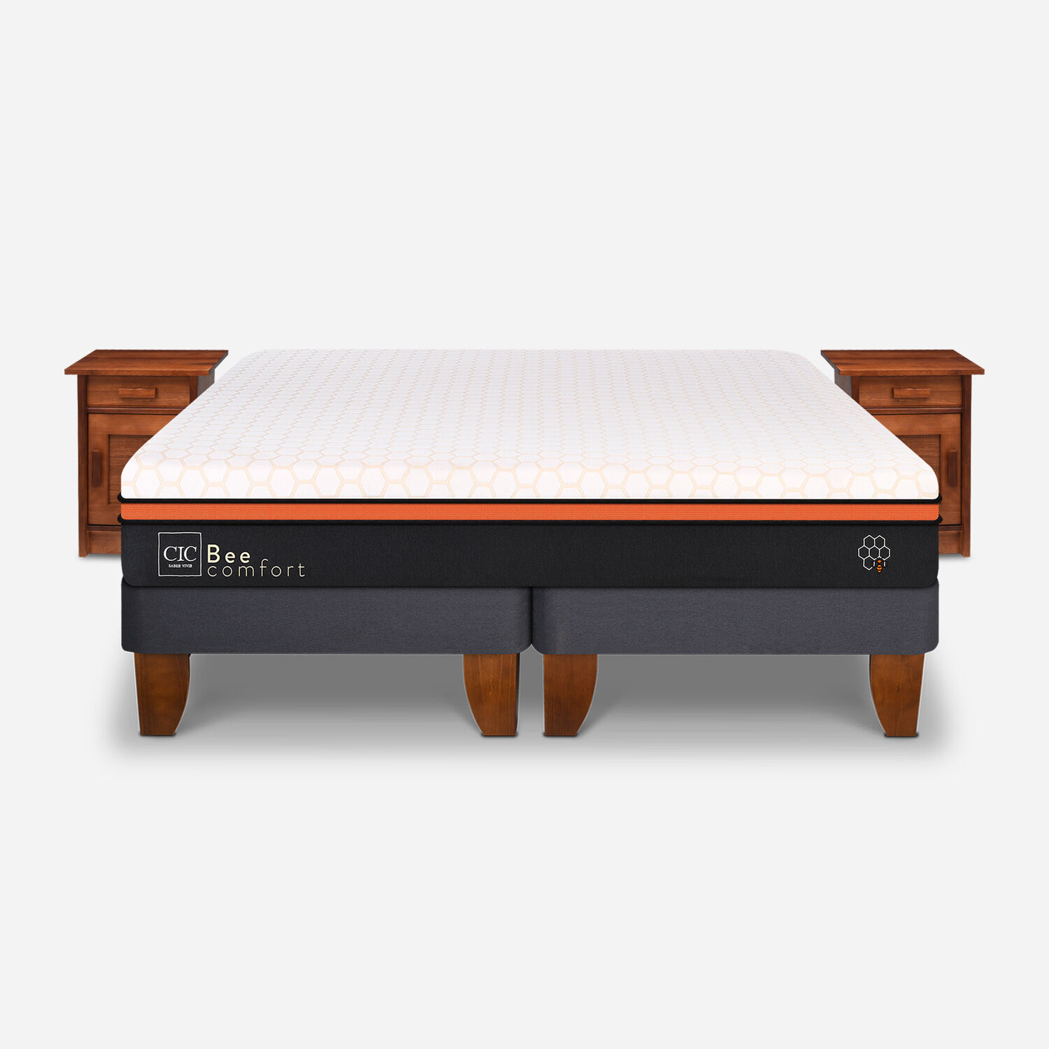 Cama Europea King Bee Comfort + Veladores Milán Caramel