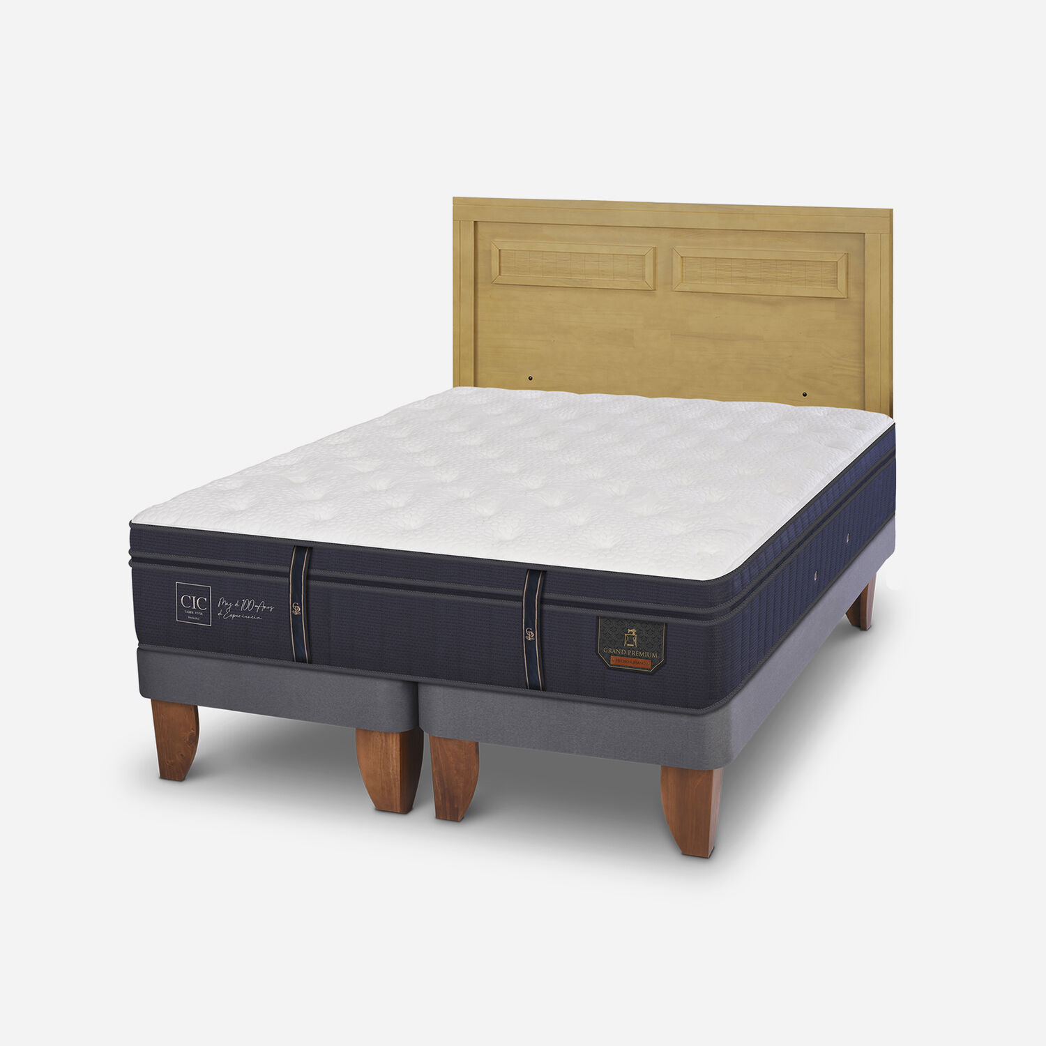 Cama Europea King Grand Premium + Respaldo Mil&aacute;n Mostaza