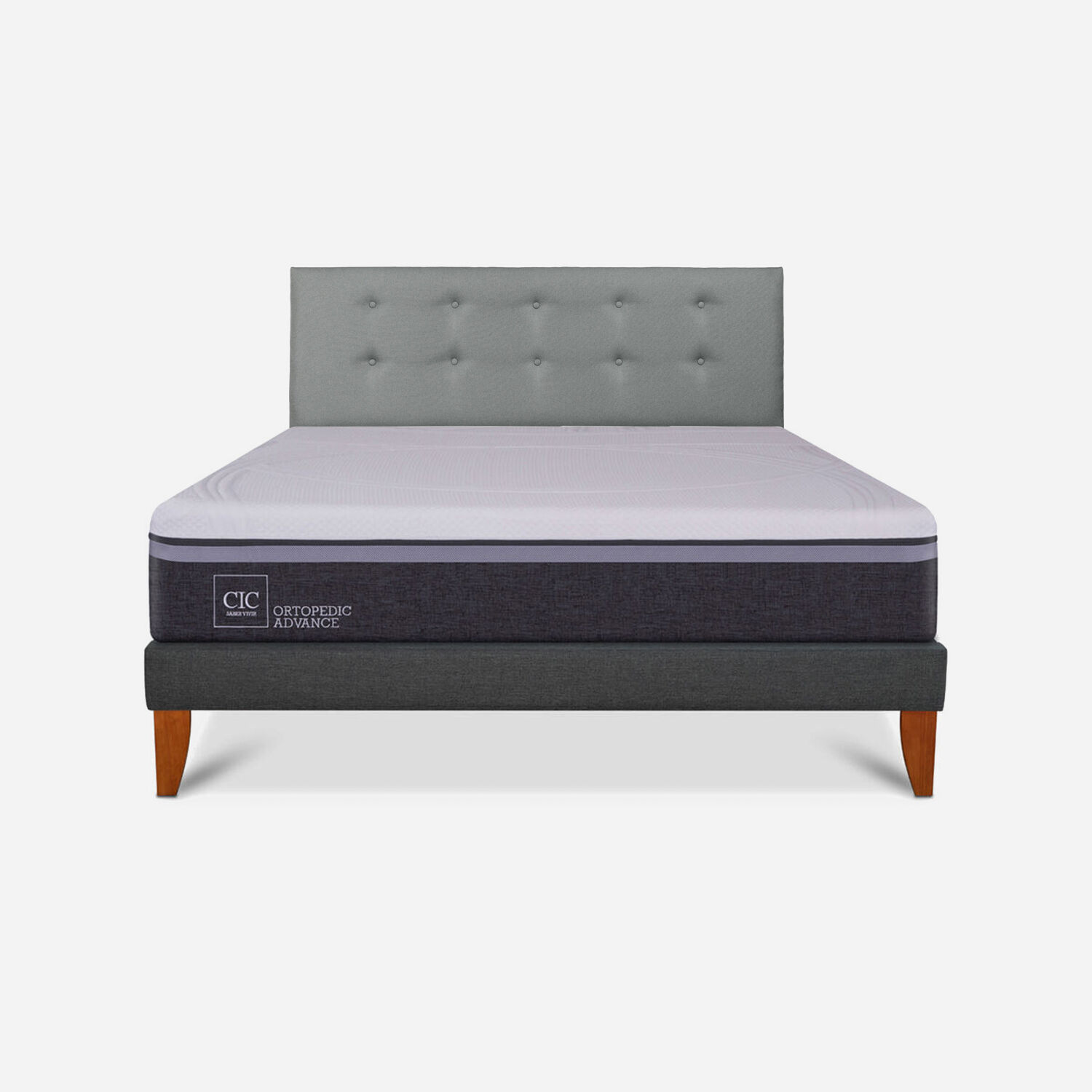 Cama Europea Box Ortopedic Advance King + Respaldo Tapiz Gris