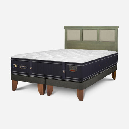 Cama Europea King Grand Premium + Respaldo Torino Olivo