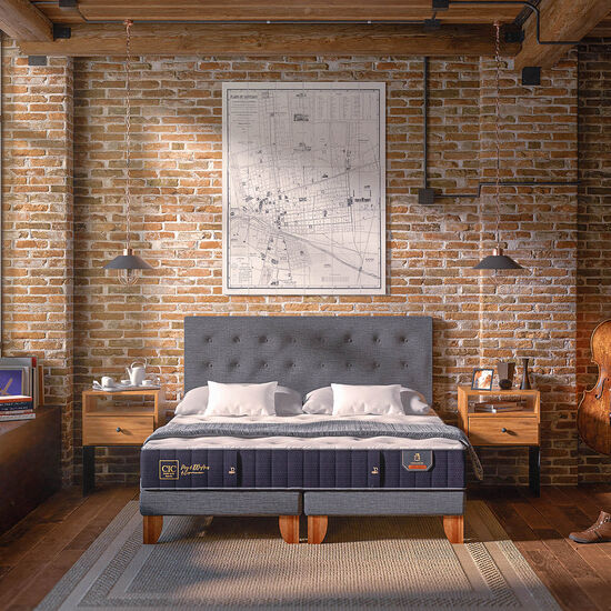 Cama Europea Curve 2 Plazas Premium + Respaldo New Torino Caramel
