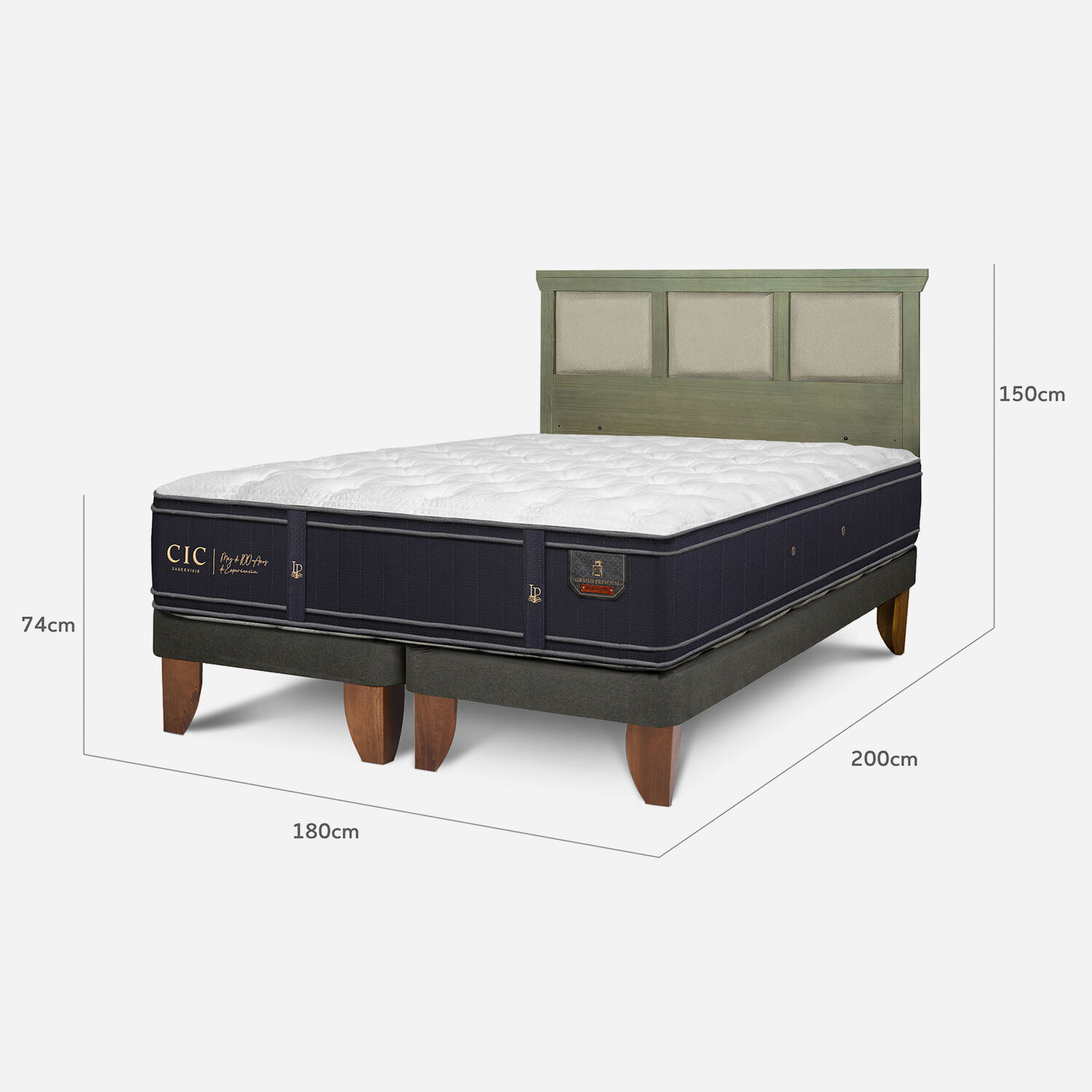 Cama Europea King Grand Premium + Respaldo Torino Olivo