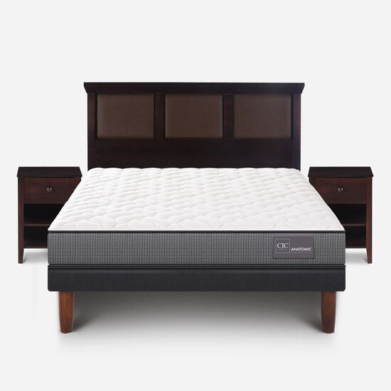 Cama Europea 2 Plazas Anatomic Base Normal + Set Torino Choc