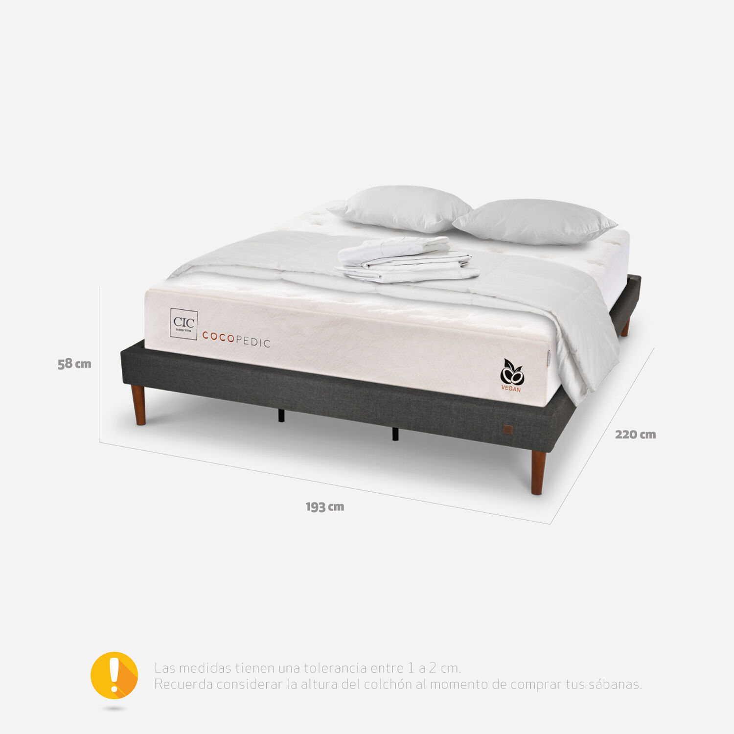 Cama Europea Curve King Cocopedic + Almohadas + Plum&oacute;n + S&aacute;banas