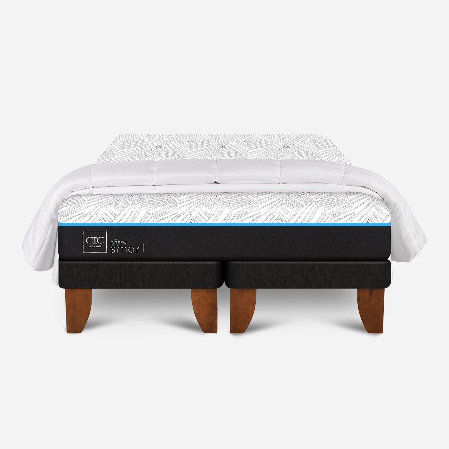 Cama Europea 2 Plazas Smart Green Base Dividida + Plumón
