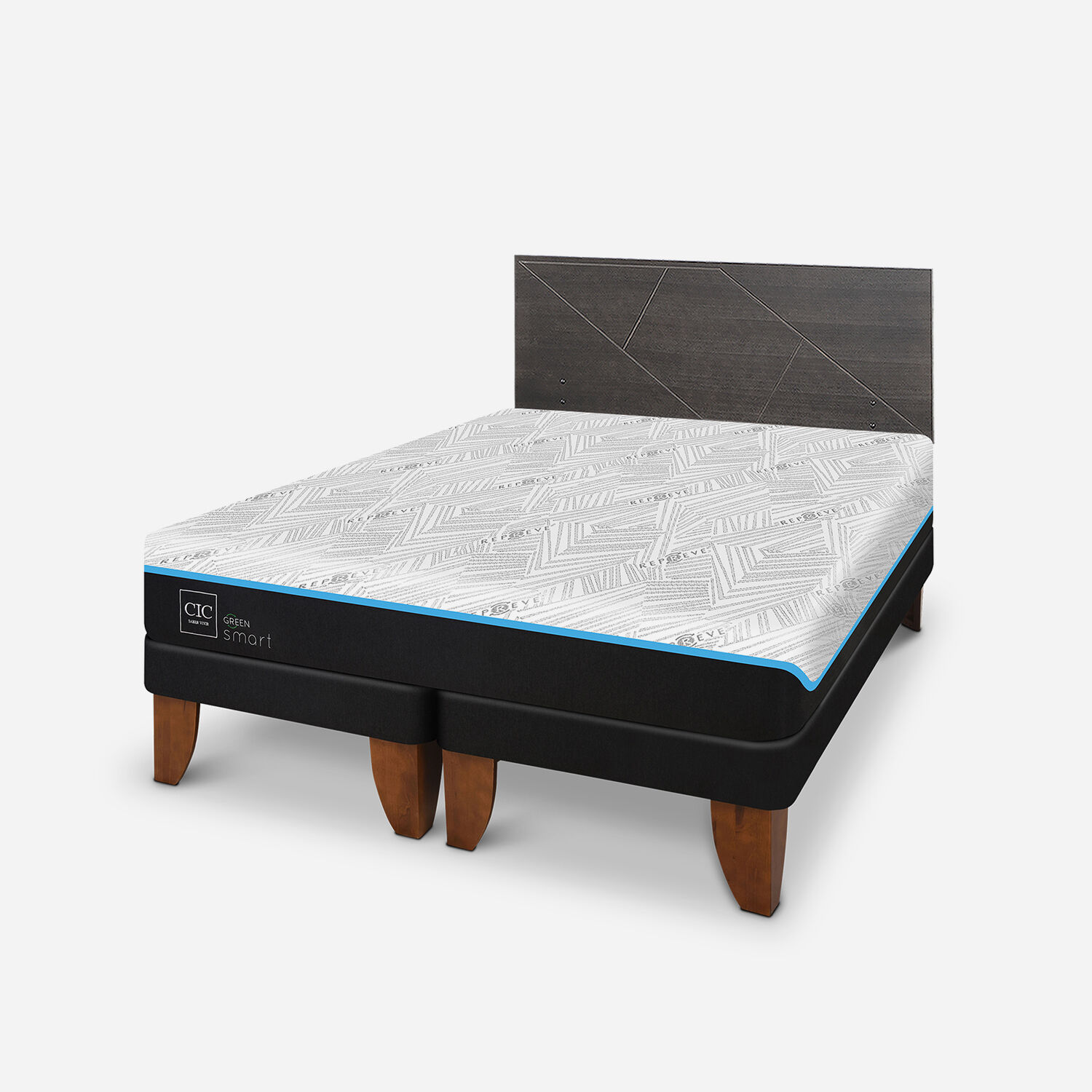 Cama Europea King Green Infinity Respaldo Villarrica Gris