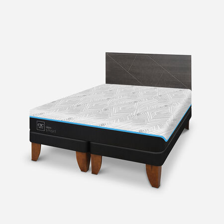 Cama Europea King Green Infinity Respaldo Villarrica Gris