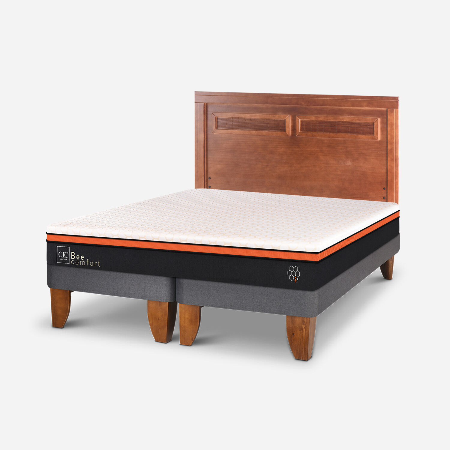 Cama Europea King Bee Comfort + Respaldo Milán Caramel