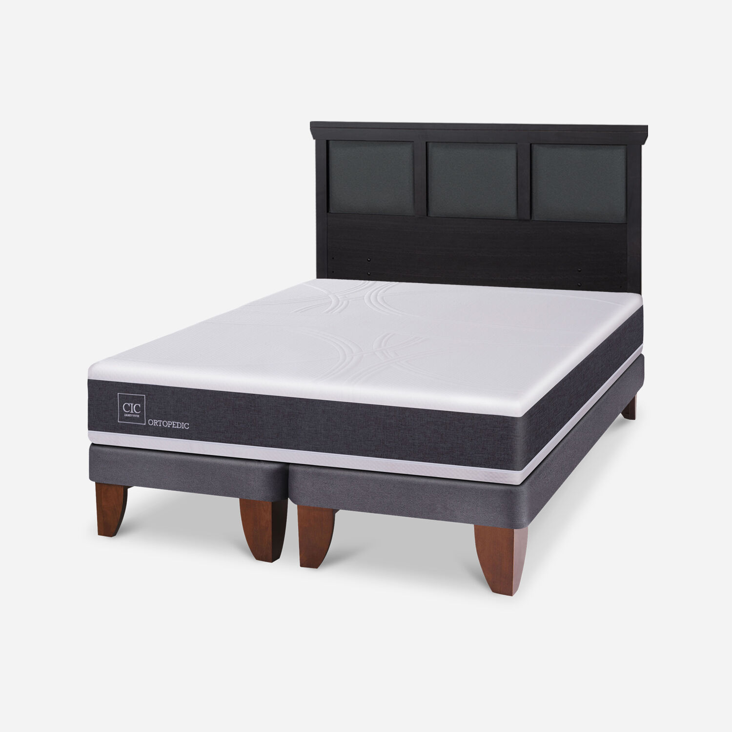Cama Europea 2 Plazas Ortopedic Base Dividida + Respaldo Torino Negro