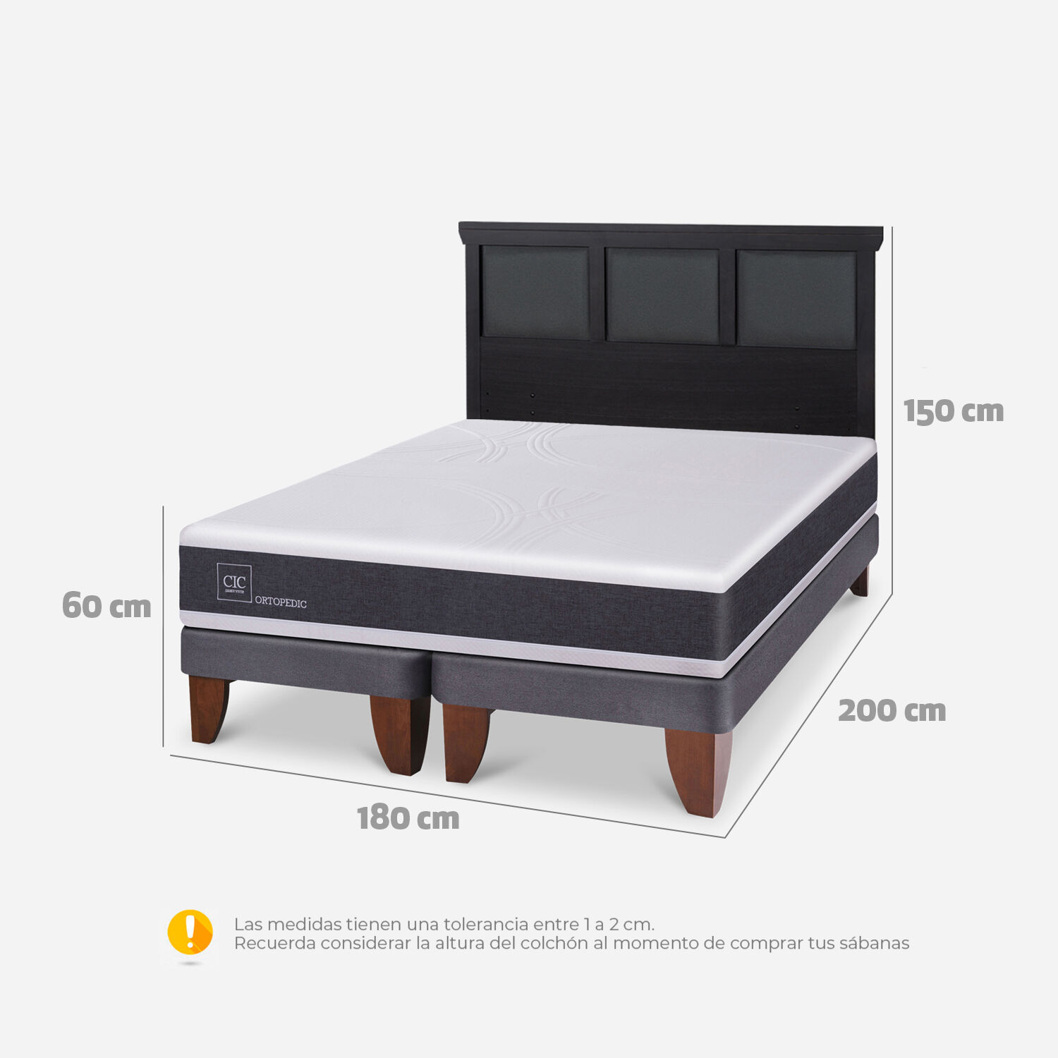 Cama Europea King Ortopedic + Respaldo Torino Negro