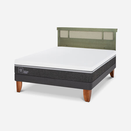 Cama Europea 2 Plazas Ortopedic Advance Base Normal + Respaldo Dublín Olivo