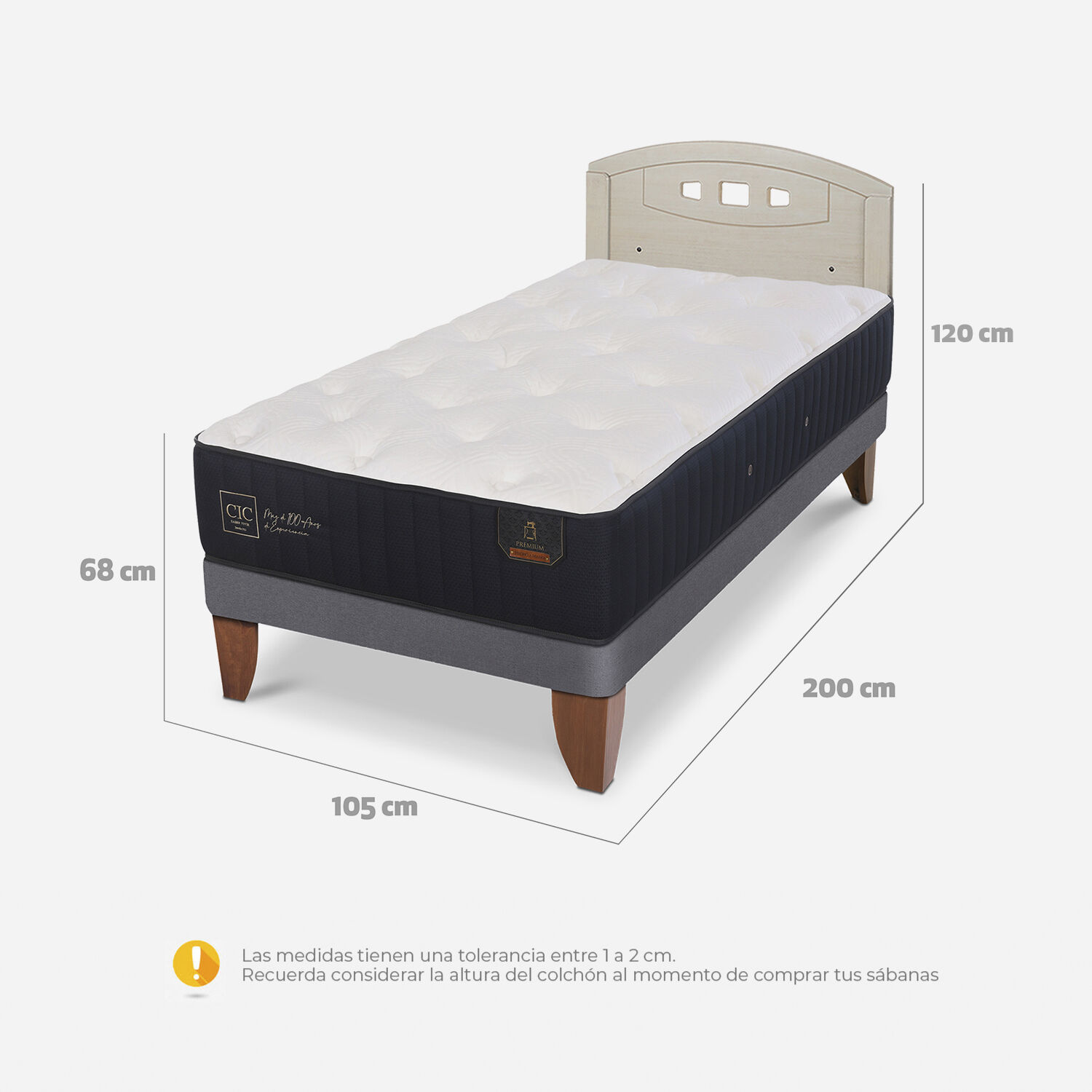 Cama Europea 1,5 Plazas Premium + Respaldo Gales Alpino