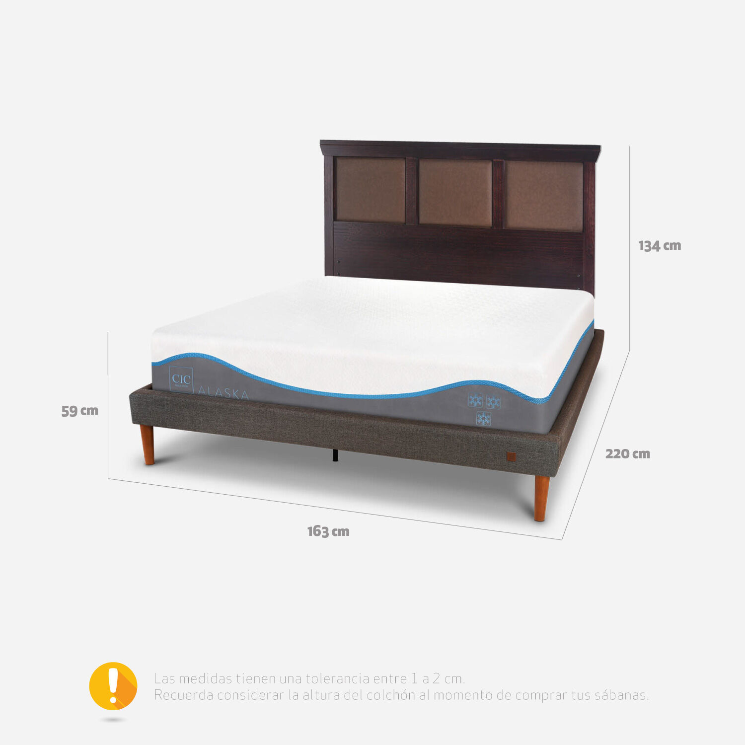 Cama Europea Curve 2 Plazas Alaska + Set New Torino Choc