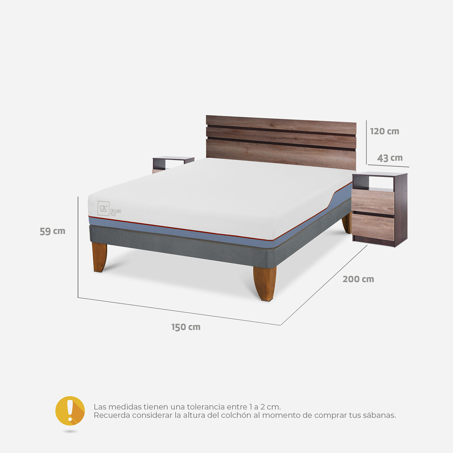 Cama Europea 2 Plazas Excellence Plus Base Normal + Set Ares