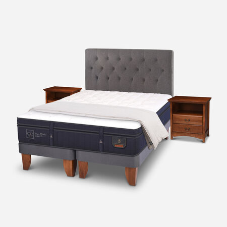 Cama Europea 2 Plazas Super Premium Base Dividida + Set Kaveri + Plum&oacute;n 15% Pluma de Ganso