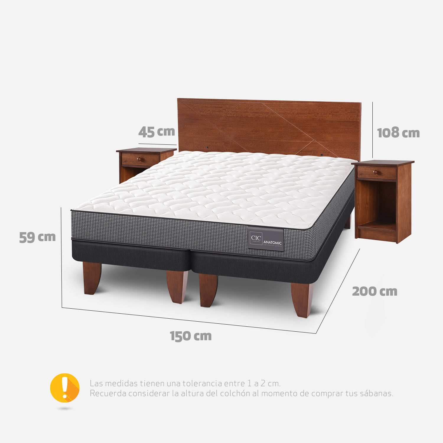 Cama Europea 2 Plazas Anatomic Base Dividida + Set Villarrica